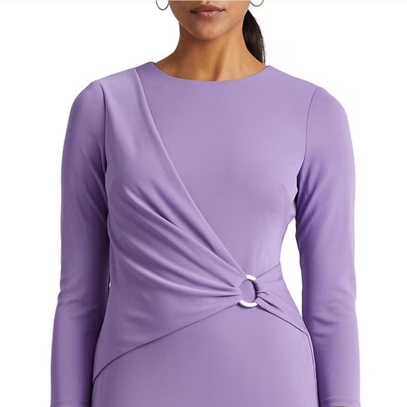 Lauren Ralph Lauren Stretch 3/4 Sleeves Crewneck Formal Wisteria Dress - Picture 4 of 13